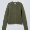 Slim Knitted Zip Cardigan – Dark Khaki Green