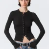Slim Long-Sleeved Buttoned Cardigan – Black