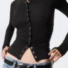 Slim Long-Sleeved Buttoned Cardigan – Black