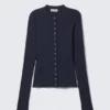 Slim Long-Sleeved Buttoned Cardigan – Dark Blue