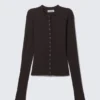 Slim Long-Sleeved Buttoned Cardigan – Dark Brown
