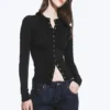 Slim Long-Sleeved Buttoned Cardigan – Striped Dark Grey