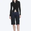 Slim Long-Sleeved Buttoned Cardigan – Striped Dark Grey