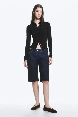 Slim Long-Sleeved Buttoned Cardigan – Striped Dark Grey