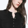 Slim Long-Sleeved Buttoned Cardigan – Striped Dark Grey