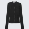 Slim Long-Sleeved Buttoned Cardigan – Striped Dark Grey