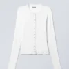 Slim Long-Sleeved Buttoned Cardigan – White