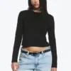 Slim Long-Sleeved Cotton Top – Black