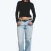 Slim Long-Sleeved Cotton Top – Black