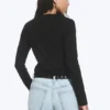 Slim Long-Sleeved Cotton Top – Black