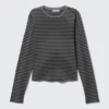 Slim Long-Sleeved Cotton Top – Black & Grey Stripes