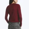 Slim Long-Sleeved Cotton Top – Striped Dark Red