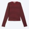 Slim Long-Sleeved Cotton Top – Striped Dark Red