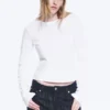 Slim Long-Sleeved Cotton Top – White