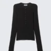 Slim Long-Sleeved Henley Top – Black