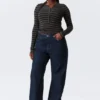 Slim Long-Sleeved Henley Top – Black & Grey Stripes