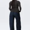 Slim Long-Sleeved Henley Top – Black & Grey Stripes