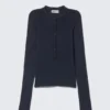 Slim Long-Sleeved Henley Top – Dark Blue