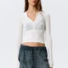 Slim Long-Sleeved Henley Top – White