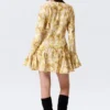 Slim Long-Sleeved Mini Flounce Dress – Yellow Floral Print