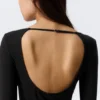 Slim Long-Sleeved Open Back Top – Black