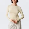 Slim Long-Sleeved Open Back Top – Light Dusty Beige