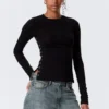 Slim Long-Sleeved Press Stud Top – Black