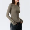 Slim Long-Sleeved Press Stud Top – Dusty Grey