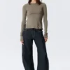 Slim Long-Sleeved Press Stud Top – Dusty Grey