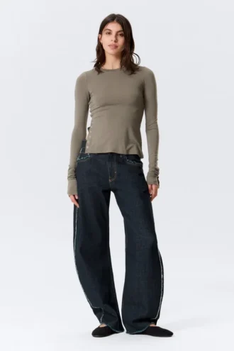 Slim Long-Sleeved Press Stud Top – Dusty Grey