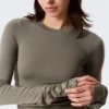 Slim Long-Sleeved Press Stud Top – Dusty Grey