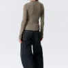 Slim Long-Sleeved Press Stud Top – Dusty Grey