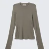 Slim Long-Sleeved Press Stud Top – Dusty Grey
