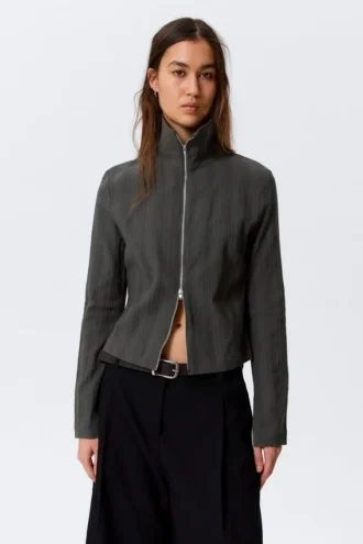 Slim Long-Sleeved Zip Shirt – Dark Grey