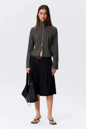 Slim Long-Sleeved Zip Shirt – Dark Grey