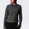 Slim Long-Sleeved Zip Shirt – Dark Grey Melange