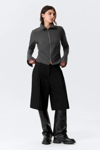 Slim Long-Sleeved Zip Shirt – Dark Grey Melange