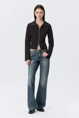 Slim Long-Sleeved Zip Shirt – Striped Black