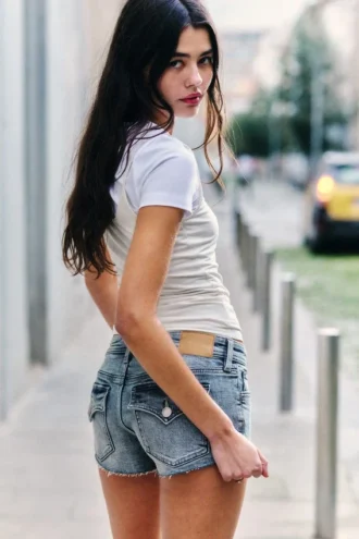 Slim Low Rise Denim Hotpants – Fresh Blue – Light Blue