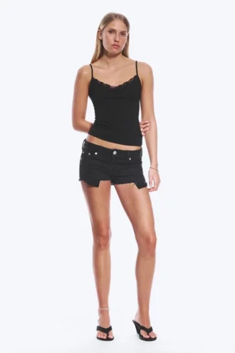 Slim Low Rise Denim Hotpants – Ink Black – Black