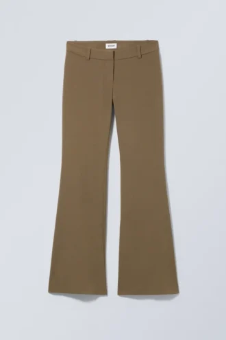 Slim Low Waist Flared Suit Trousers – Khaki Green