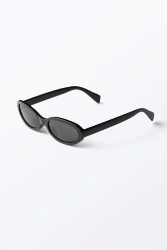 Slim Oval Tinted Sunglasses – Black – Black Lenses