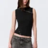 Slim Pierced Seam Sleeveless Top – Black