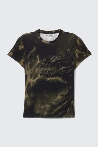 Slim Printed Baby Tee – Dark Brown – Dragon