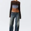 Slim Printed Long-Sleeved Top – Dark Brown Gradient