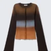 Slim Printed Long-Sleeved Top – Dark Brown Gradient