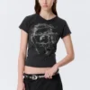 Slim Printed V-Neck T-Shirt – Black – Sci-Fi Print