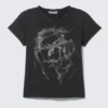 Slim Printed V-Neck T-Shirt – Black – Sci-Fi Print