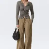 Slim Ruched Button-Front Cardigan – Dark Grey
