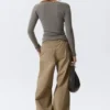 Slim Ruched Button-Front Cardigan – Dark Grey